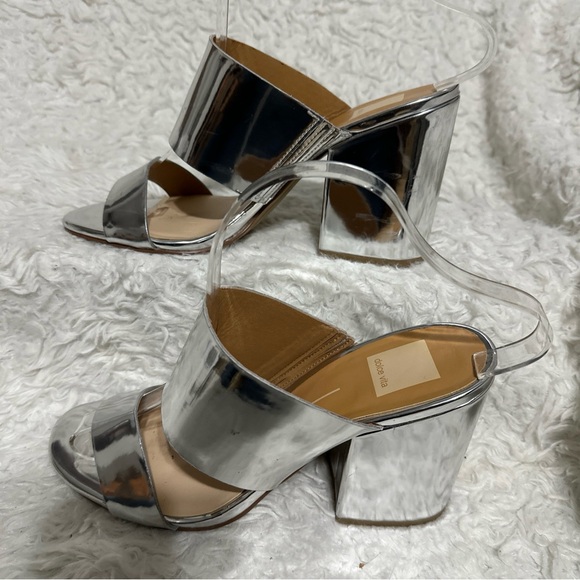 Dolce Vita Metallic Silver Sandals Sz 8.5M Strappy Heels Women’s Evening Mules - Picture 6 of 12